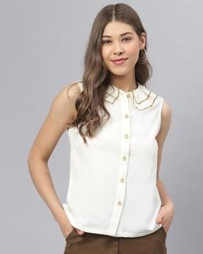 women regular fit shirt with peter-pan collar