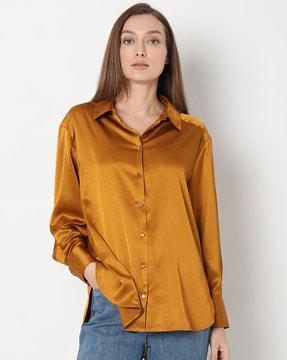 women regular fit shirt with spread collar