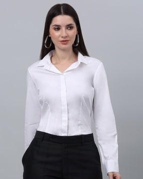 women regular fit shirt with spread collar