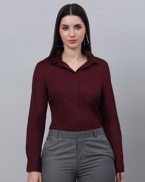 women regular fit shirt with spread collar