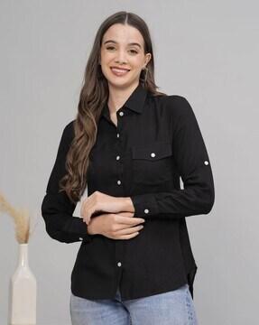 women regular fit shirt with spread collar