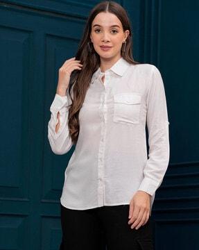 women regular fit shirt with spread collar