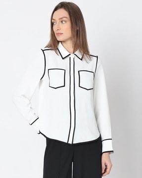 women regular fit shirt with spread collar