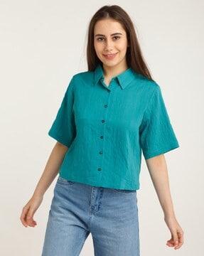 women regular fit shirt with spread collar