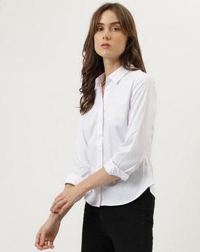 women regular fit shirt with spread collar