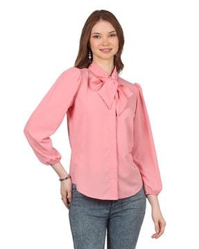 women regular fit shirt with spread collar