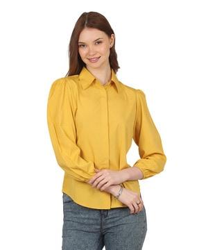 women regular fit shirt with spread collar