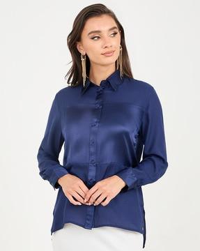 women regular fit shirt with spread collar