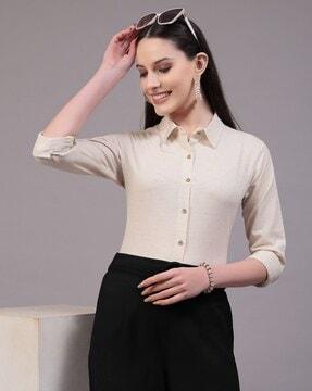 women regular fit shirt with spread collar