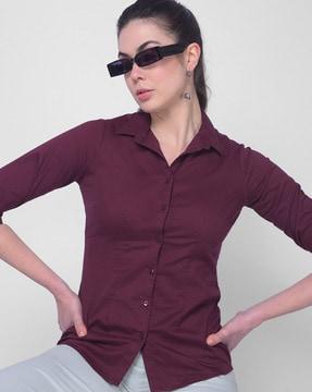 women regular fit shirt with spread collar