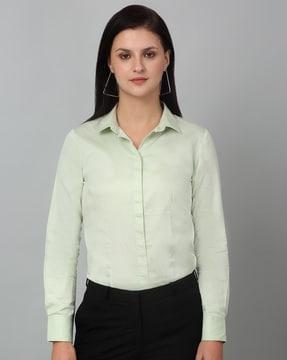 women regular fit shirt with spread collar