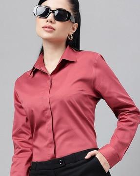 women regular fit shirt with spread collar