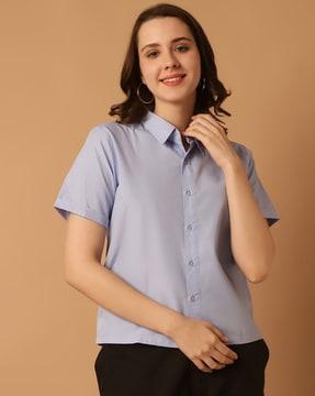 women regular fit shirt with spread collar