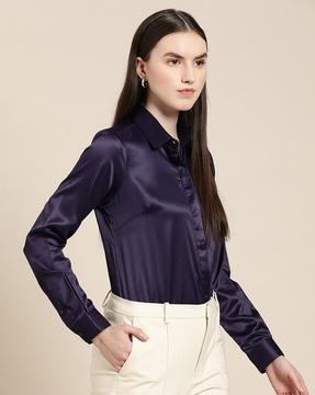 women regular fit shirt with spread collar