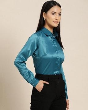 women regular fit shirt with spread collar