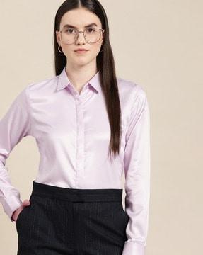 women regular fit shirt with spread collar