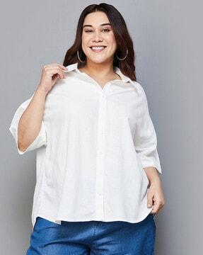 women regular fit shirt with spread collar