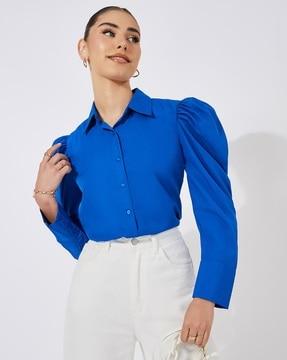 women regular fit shirt with spread collar