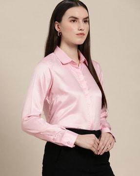 women regular fit shirt with spread collar