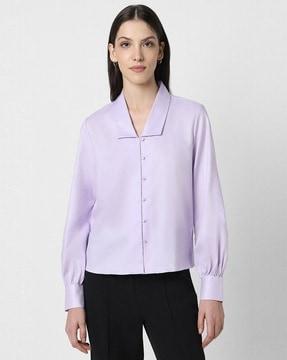 women regular fit shirt with spread collar