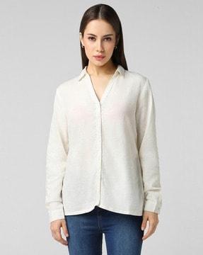 women regular fit shirt with spread collar