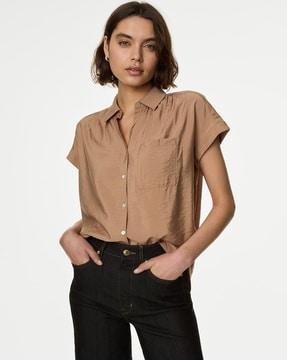 women regular fit shirt withy patch pocket