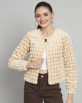 women regular fit shrug with button closure