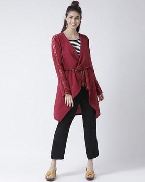 women regular fit shrug with waist tie-up