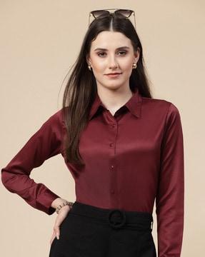 women regular fit spread collar shirt