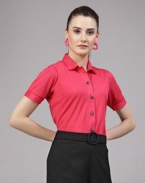 women regular fit spread collar shirt