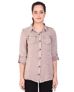 women regular fit spread-collar shirt