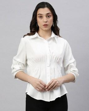 women regular fit spread-collar top