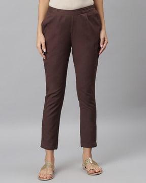 women regular fit straight fit pants with insert pockets