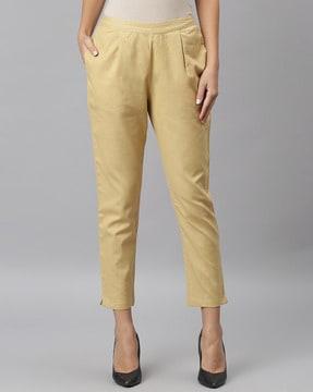 women regular fit straight fit pants with insert pockets