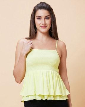 women regular fit strappy smocked top