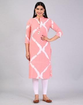 women regular fit striped straight kurta with collar neck