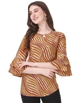 women regular fit striped tunic with round neck