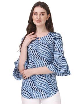 women regular fit striped tunic with round neck