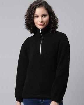 women regular fit sweatshirt with half-zip closure