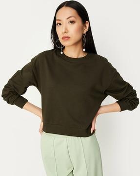 women regular fit sweatshirt with ribbed-hem