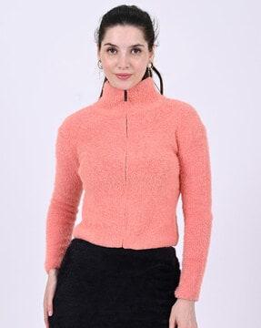 women regular fit sweatshirt with zip closure