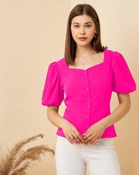 women regular fit sweetheart-neck top with button closure
