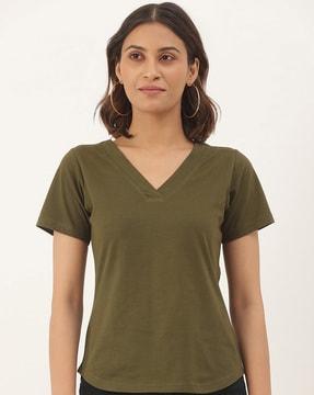 women regular fit t-shirt with v-neck