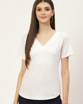 women regular fit t-shirt with v-neck