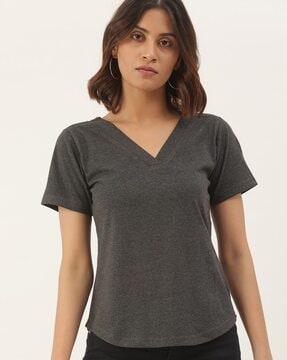 women regular fit t-shirt with v-neck