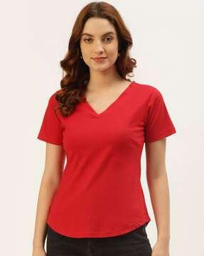 women regular fit t-shirt with v-neck