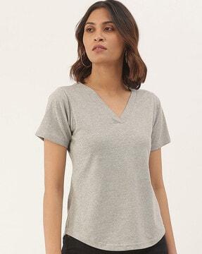 women regular fit t-shirt with v-neck