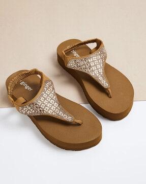 women regular fit t-strap flip-flops