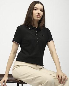 women regular fit tipped polo t-shirt