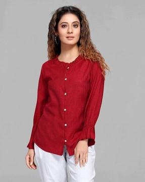 women regular fit top ruffles overlay